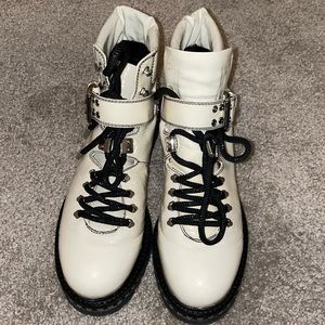 Lola Cruz White Patent Leather Moto Boots - Women’s 10